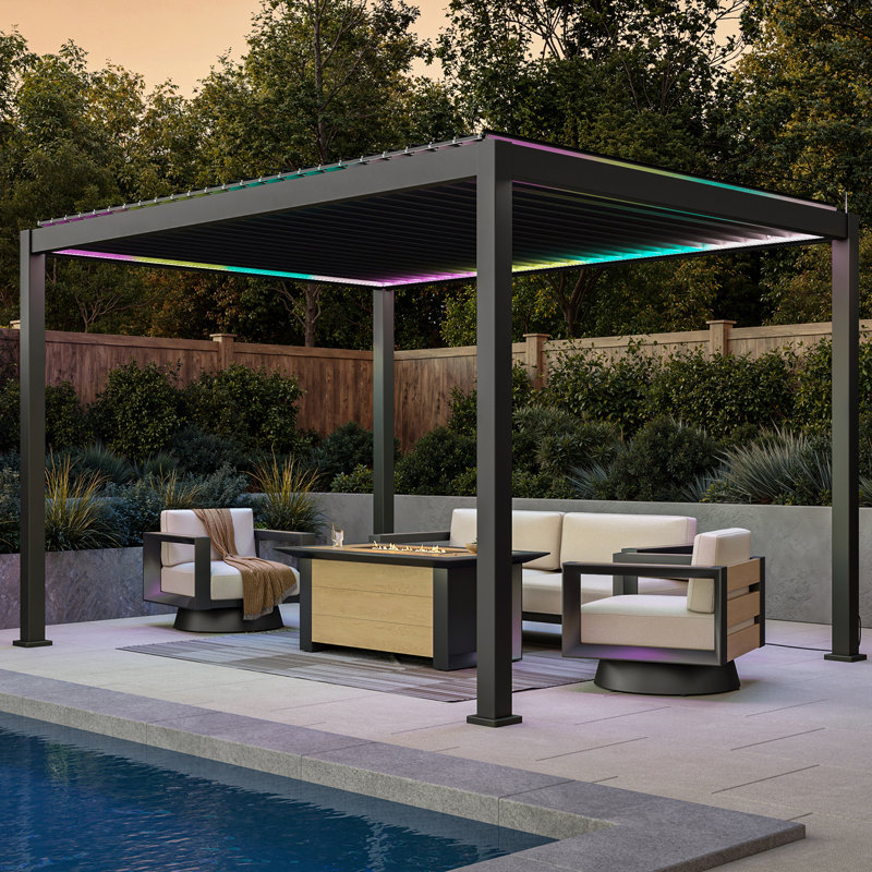 111S  10 Ft. W X 13 Ft. D e-Motion Pergola With Louver Roof , Black