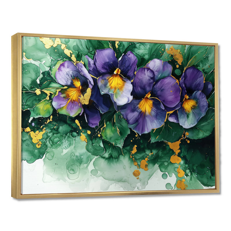 Art mural Wickham - Violets Large, Reproduction avec cadre flottant, H 16 po x l 32 po, Doré
