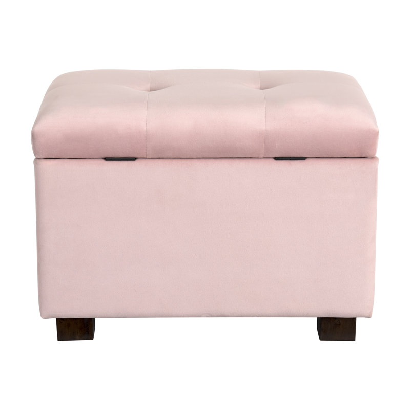 Repose-pieds de rangement rembourré en velours de 23 po de largeur, Velours rose pastel