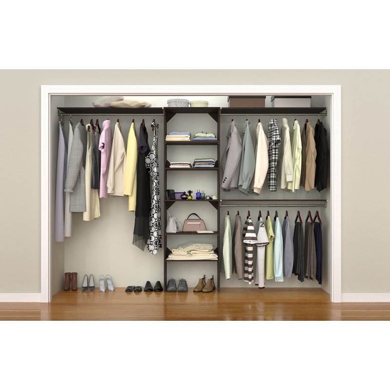 SuiteSymphony 84" W - 120" W Closet System Kit with Top Shelves, Midnight Brown