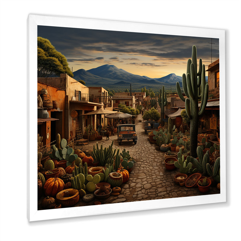 Jour de marché mexicain I - art mural mexicain pour le salon, Cadre simple blanc, H 16 po x l 16 po x P 1 po