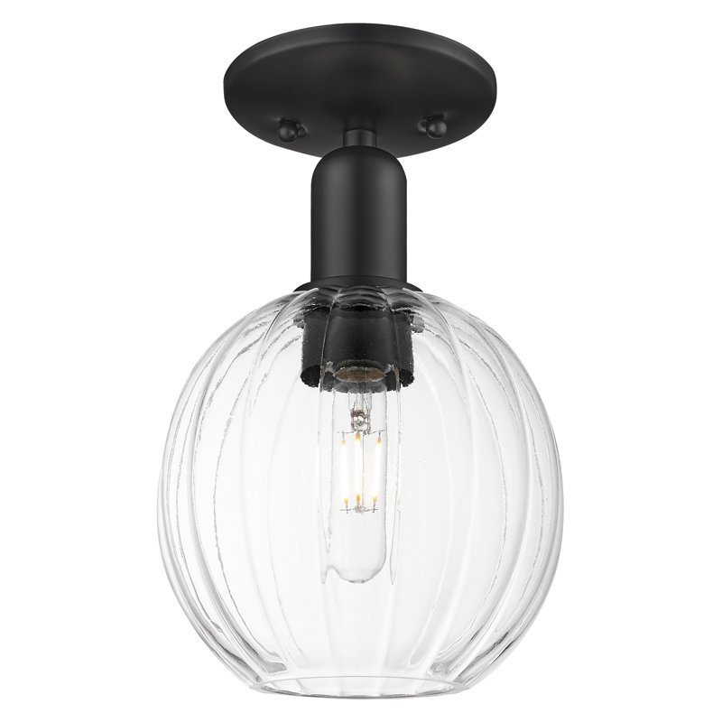 Downtown Urban - Cecil - 1 Light 7" Globe Shade Semi-Flush Mount , Clear, Matte Black