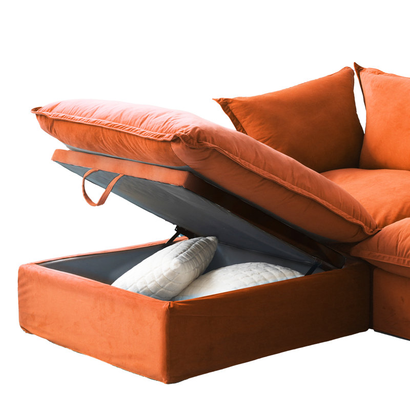 5-Piece Upholstered Modern Corduroy Fabric Sectional, Orange