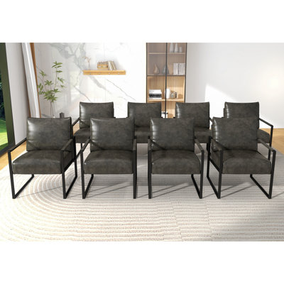 24.4" Wide Minimalist Soft Cushioned Back Upholstered Sled Base Arm Accent Chair (Set of 8)