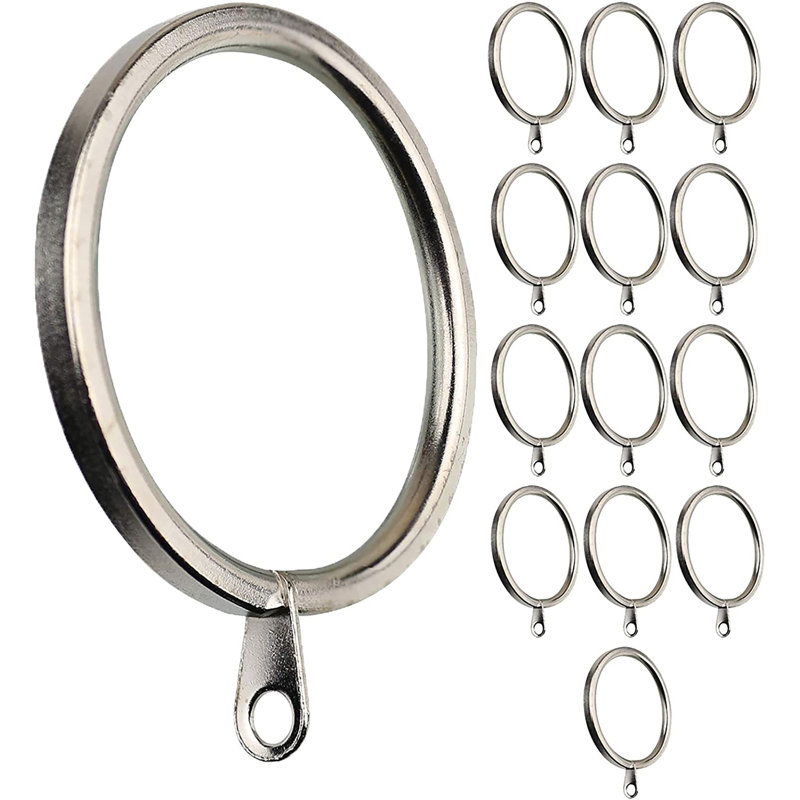 Anneaux de rideau plats en métal 14 pouces avec œillets Meriville, 1.5", Nickel satiné