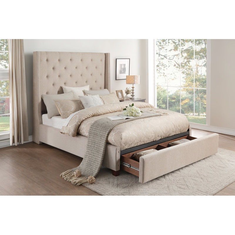 Landreneau Upholstered Platform Bed, California King, Beige