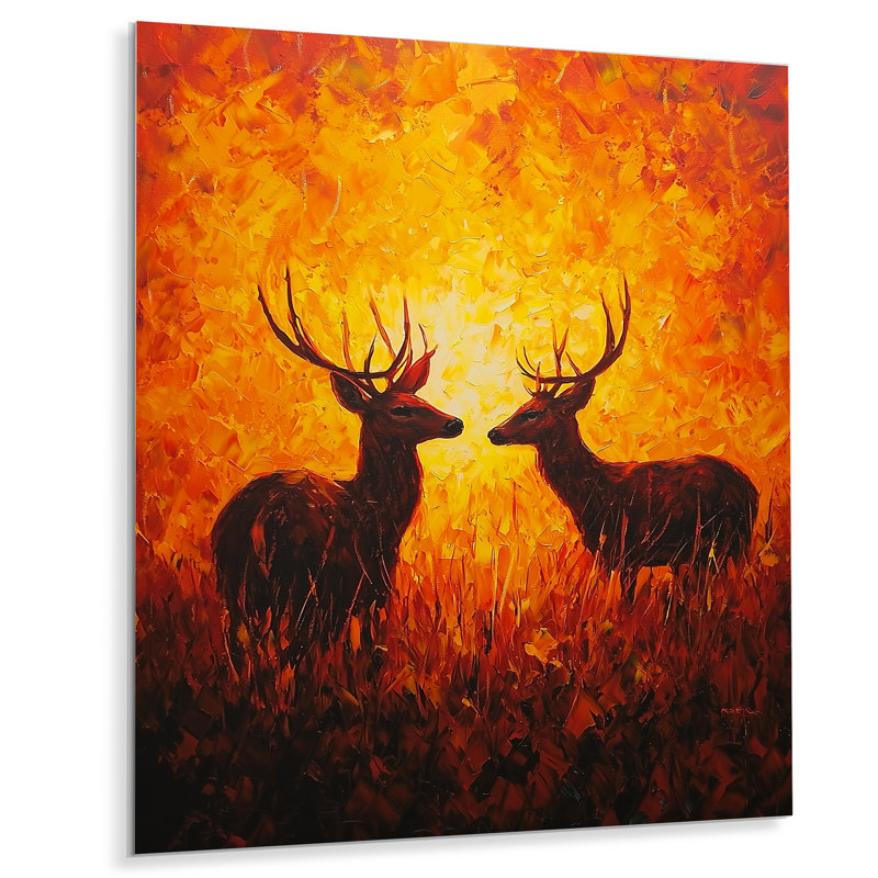 Deer Kisses At Sunset II - animaux, décoration murale en métal, impression de cerf, H 40 po x l 30 po
