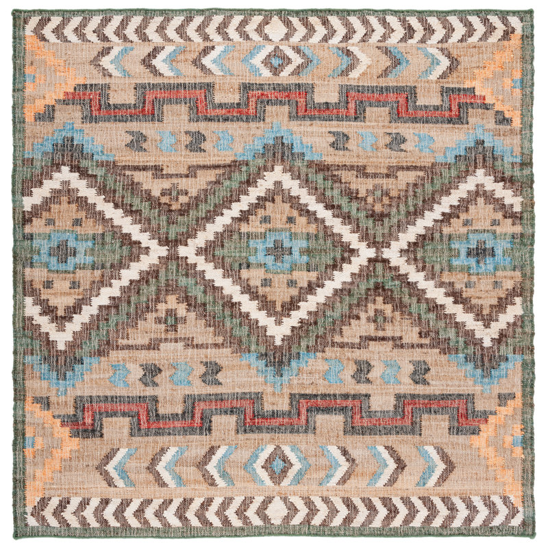 Glynda Southwestern Handmade Flatweave Jute Tan Area Rug, Square 5'