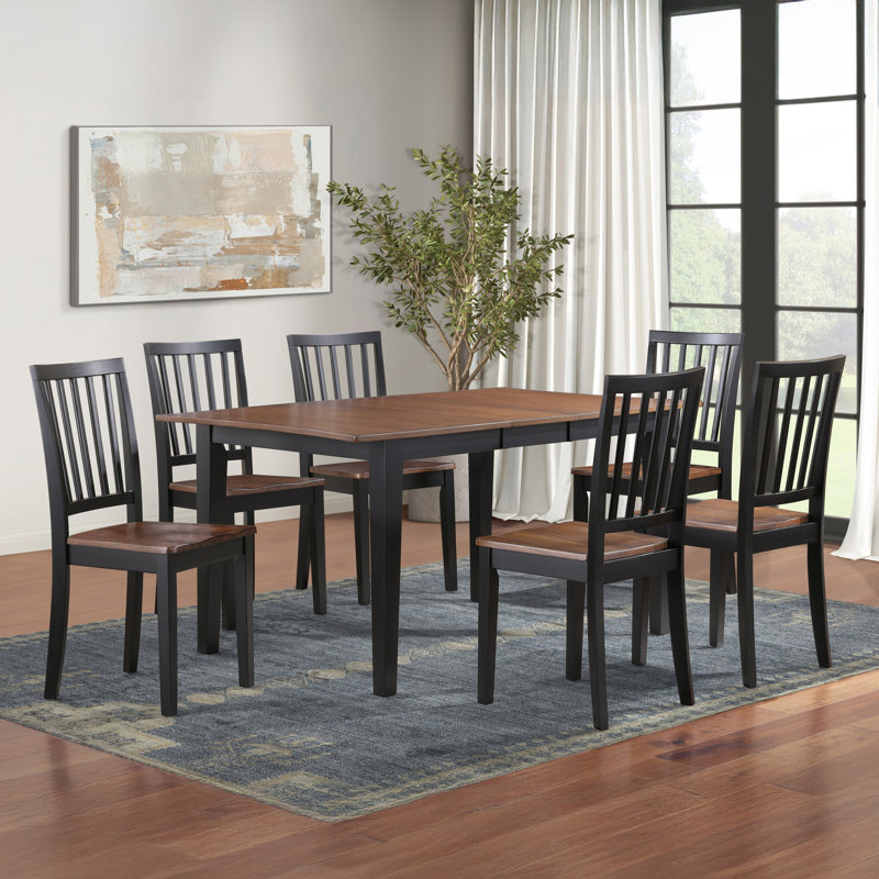 Joplin Solid Wood Extendable Dining Set, 7 Pieces: Table, 6 Chairs