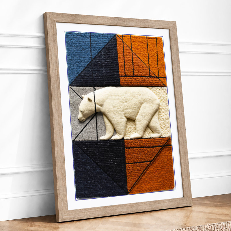 Polar Bear Geometry Eclectic - Framed Print, A2 - 59.4 x 42.0 cm, Oak