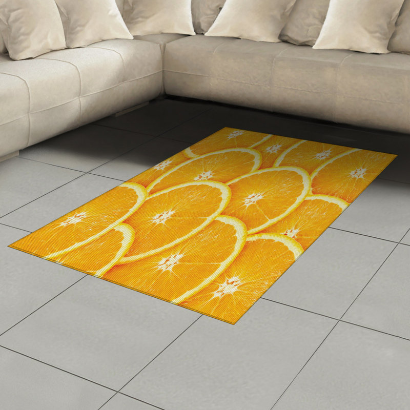 Orange High Density Long Fiber Poly Threads Decorative Area Rug Carpet, Rectangle 4' x 5'8"
