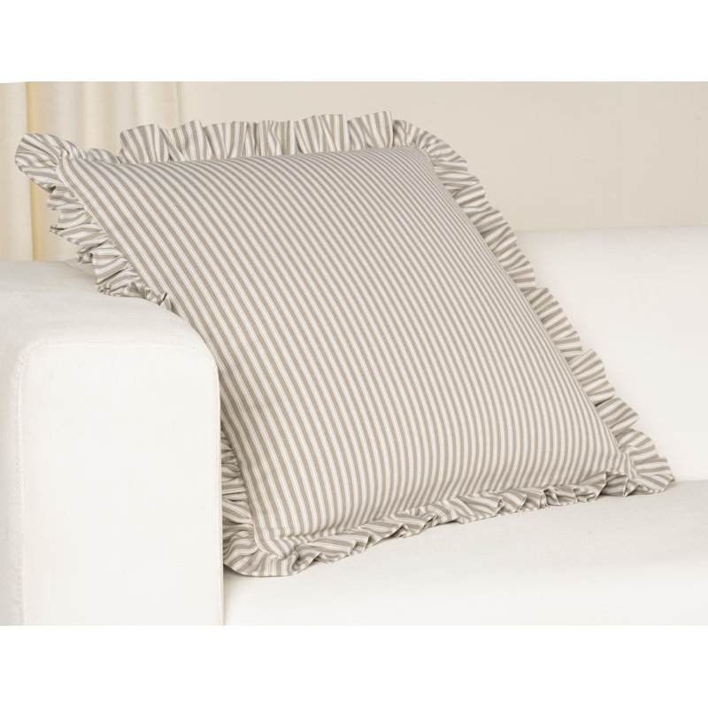 Birch Lane Polo Stripe Ruffled Accent Pillow, Feather, Tan