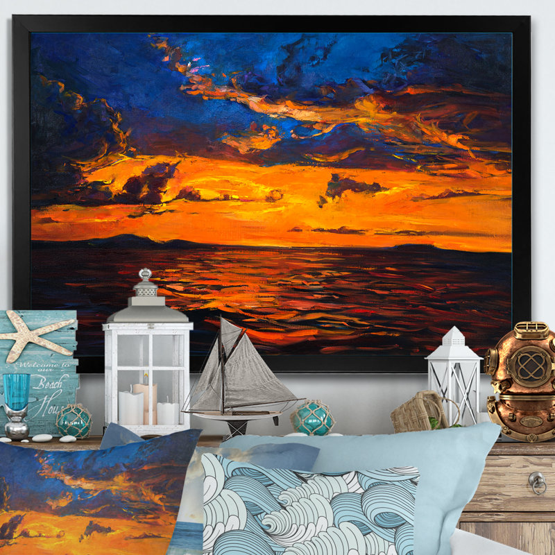 Mistik Sunset Ocena - reproduction d'art sur toile, H 8 po x l 12 po x P 1 po, Cadre photo noir