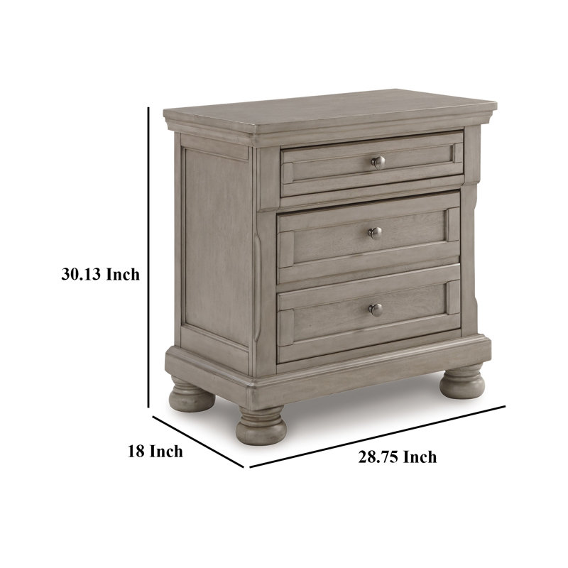 Table de chevet Ryno, 2 tiroirs, plateau coulissant, boutons ronds en nickel, gris