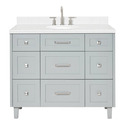 Ariel Monrow 42 Inch Single Oval Sink Bathroom Vanity With Carrara Quartz Countertop