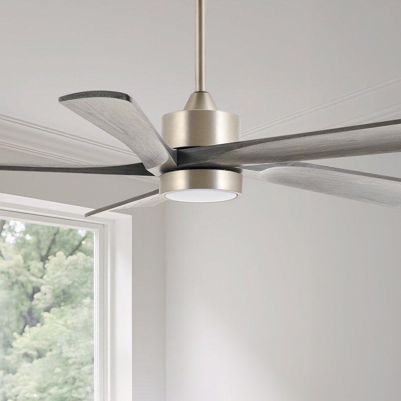 52" 5-Blade Transitional Modern Solid Wood LED Ceiling Fan with Dimmable Light and Remote, 52" Wide