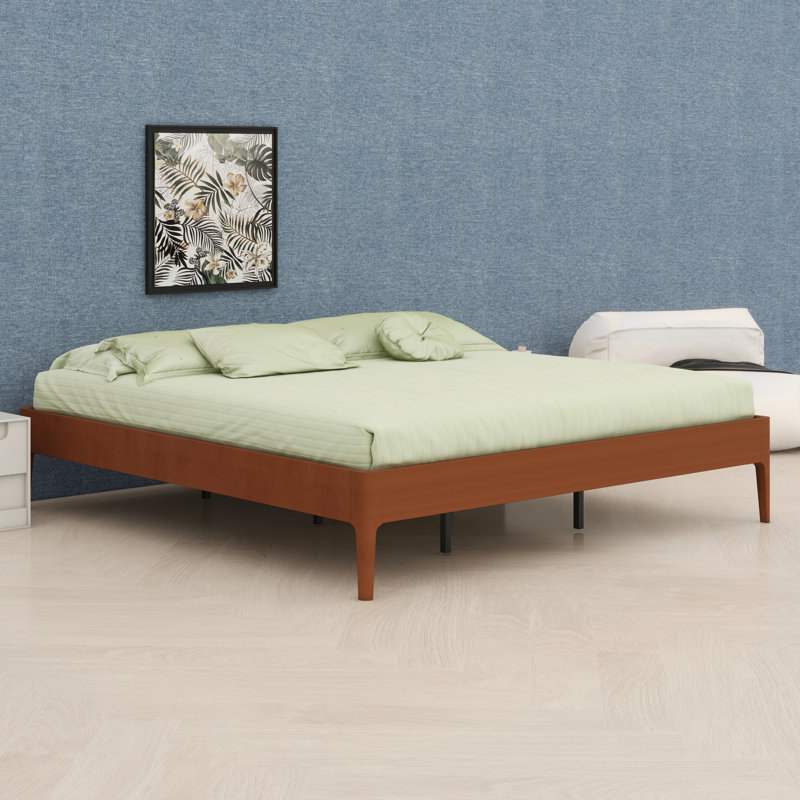 Élégante base de lit plateforme en bois avec lattes de bois et support en métal, Très grand lit, Brun