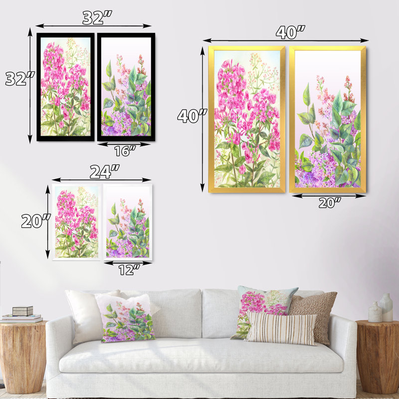 Fleurs de lilas mauves - ensemble de 2 peintures sur toile, H 20 po x l 24 po x P 1 po, Cadre photo doré