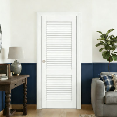 Louvred Interior Door Slab MDF Pantry Door With Handle Ventilated Design Paintable Surface