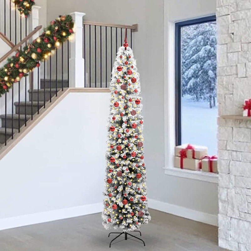 Artificial Christmas Tree with 300 LEDs with Stand, Red, 7.87' H