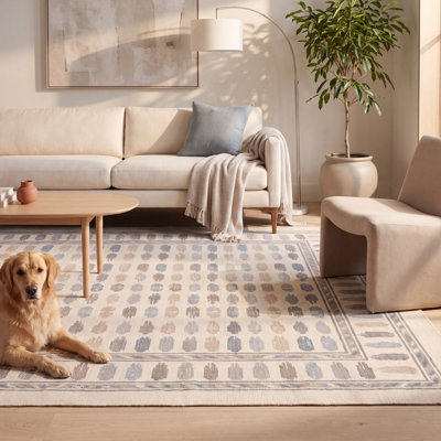 Tapis Sycamore moderne à rayures effet pinceau, bleu, gris et beige, antidérapant, à poils courts, pour intérieur et extérieur, adapté aux animaux domestiques, salon, chambre, salle à manger, entrée, couloir, bureau, lavable