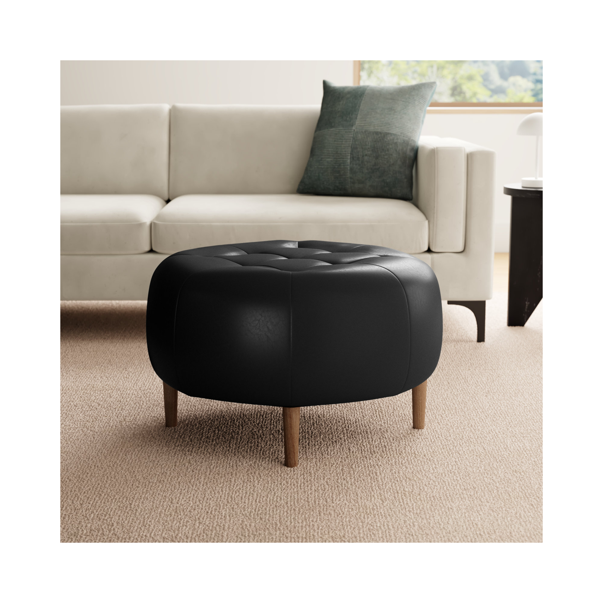 Geo Upholstered Ottoman, Black