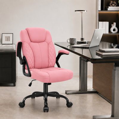 Kappello Faux Leather Adjustable Height Ergonomic Office Chair with Flip Arms & Rocking Function