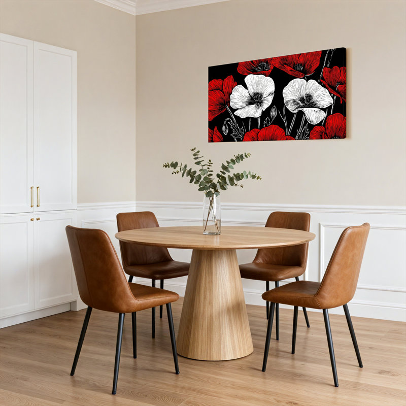 «Red and White Poppy», ensemble de 1 reproduction d'art sur toile tendue sur toile, 3216