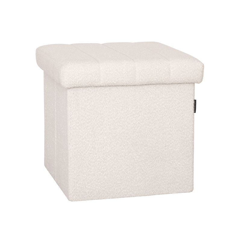 15.7" Upholstered Ottoman with Storage, White Boucle