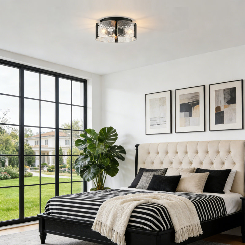 Plafonnier noir à 3 lumières avec abat-jour tambour texturé Farmhouse, Noir