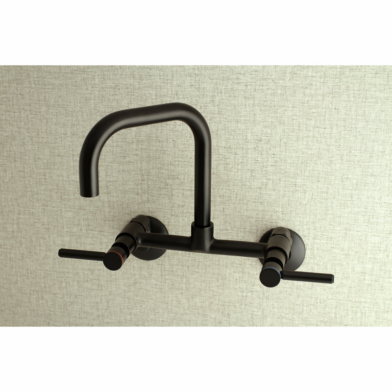 Kingston Brass Concord Double-Handle 2-Hole Wall-Mount Bridge Kitchen Faucet, Matte Black