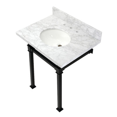 Lavabo console en marbre Carrara 30 pouces avec pieds en acier inoxydable Kingston Monarch Kingston (8 pouces, 3 trous)