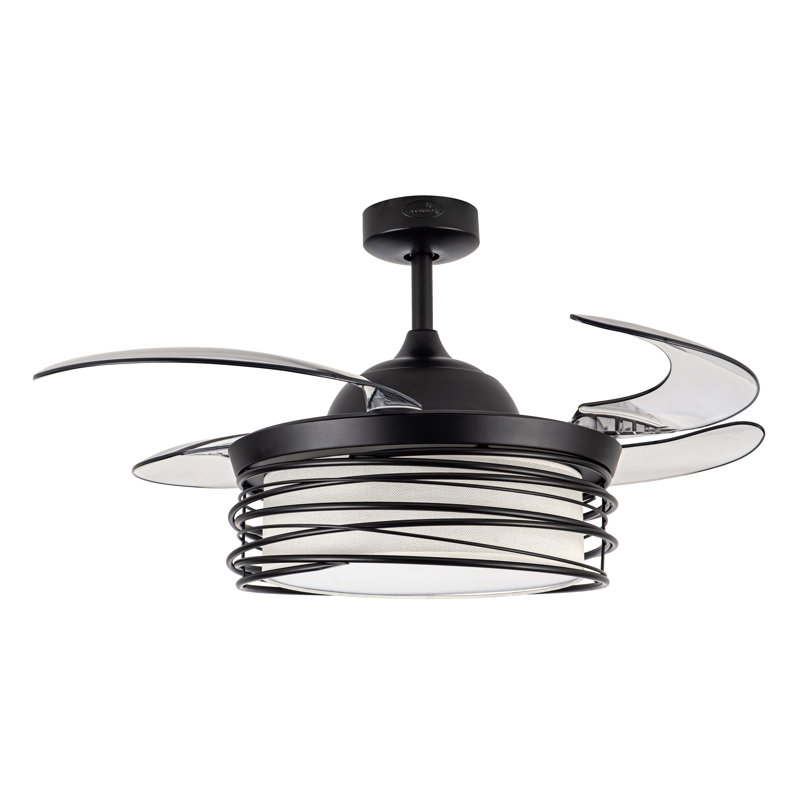 Luna 48" Retractable Blade Ceiling Fan with Light and Remote, Color Adjustable LED Fandelier Ceiling Fan, Patented Design Technology, Stronger Thicker Blades, Black