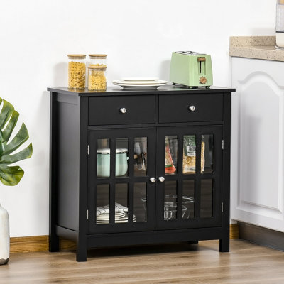 Buffet, armoire de cuisine d'appoint avec portes en verre