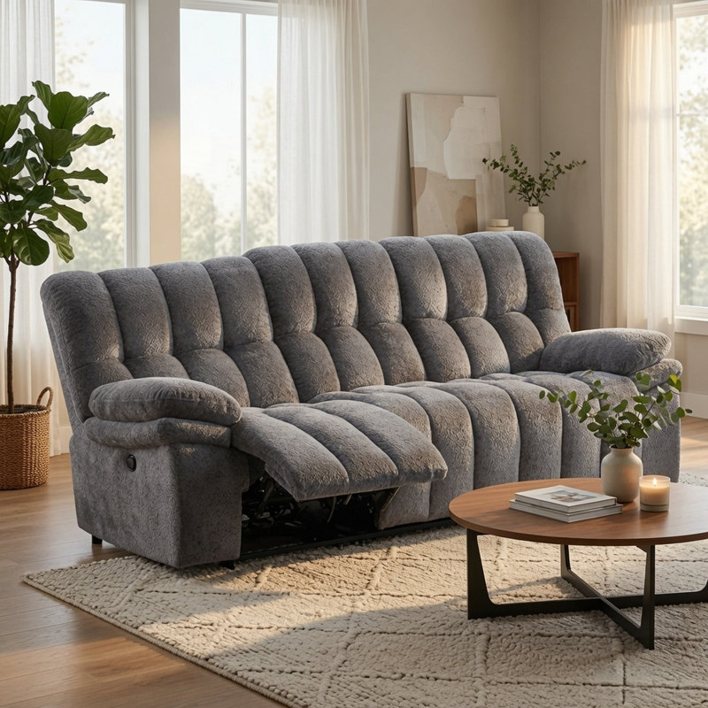 Canapé inclinable manuel Heya, polyester capitonné gris foncé, 92 pouces, Dark Grey Polyester Blend