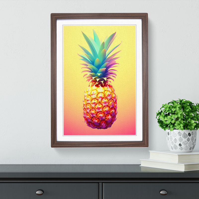 Pineapple Colour Field - Single Picture Frame Print on Wood, Walnut Framed, 34cm H x 25cm W