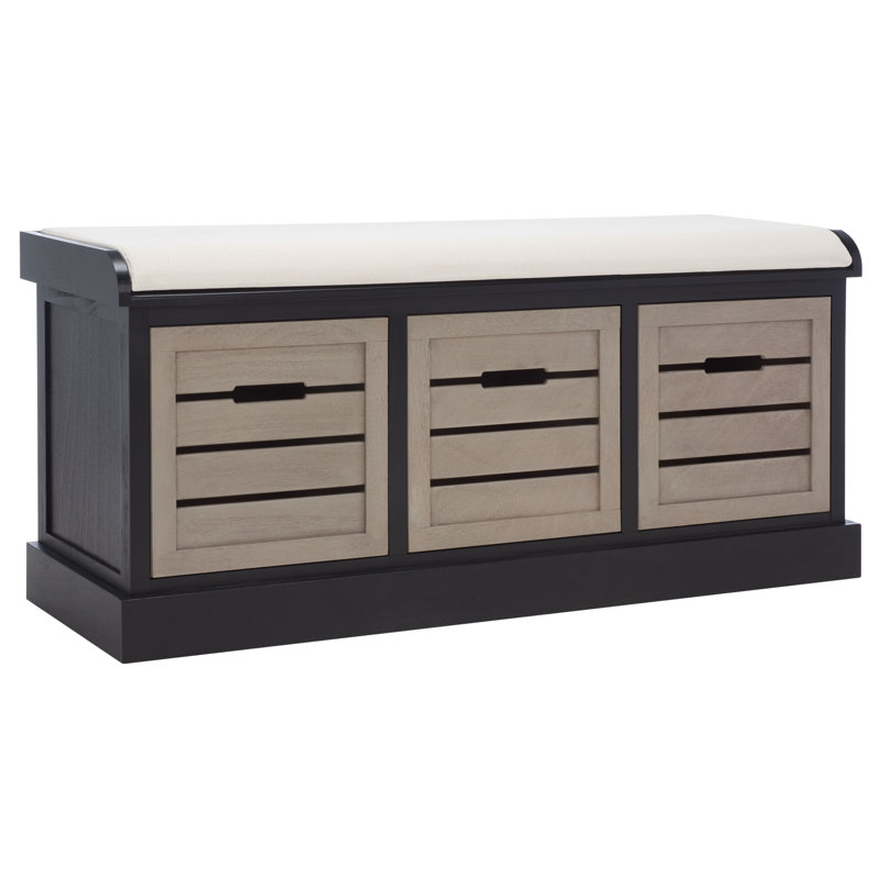 South Ferry Linen Upholstered Storage Bench, Black