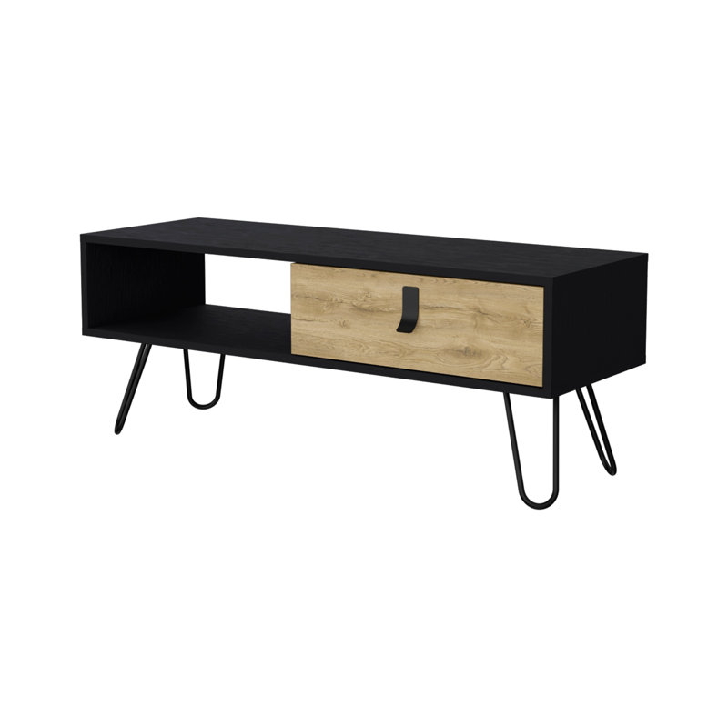 TUHOME Coffee Table with Drawer and Hairpin Legs, Black