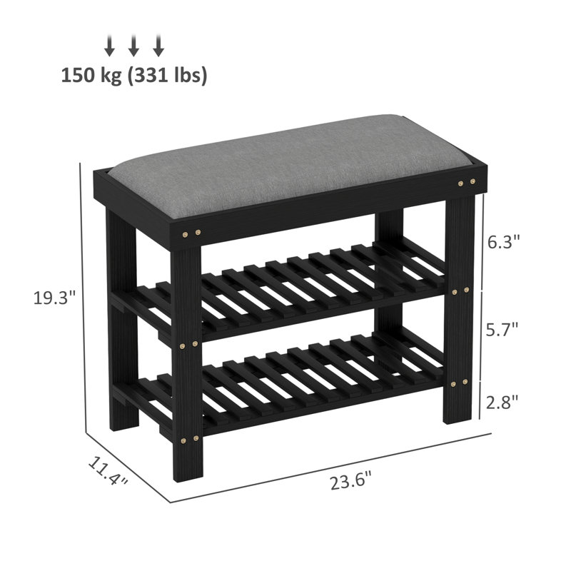 Range-chaussures, banc de rangement pour chaussures, banc d'entrée à 3 niveaux, H 19,3 po x l 23,6 po x P 11,4 po