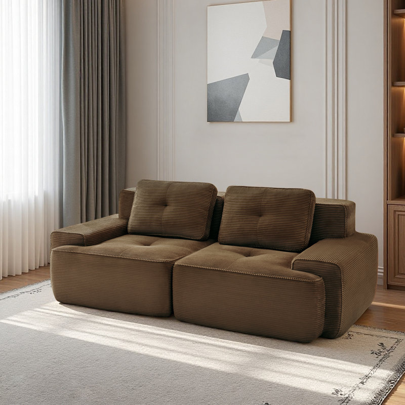 Compression Sofa, Loveseat, Corduroy Fabric Sofa, For Living Room, Brown, 32.7" H x 81.9" W x 40.9" D, 2