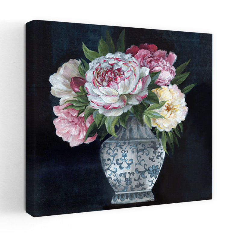 "Blossoms In Ornate Vase", art mural contemporain abstrait, H 18 po x l 18 po