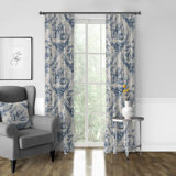 Provence 100% Cotton Toile Room Darkening Pinch Pleat Single Curtain Panel