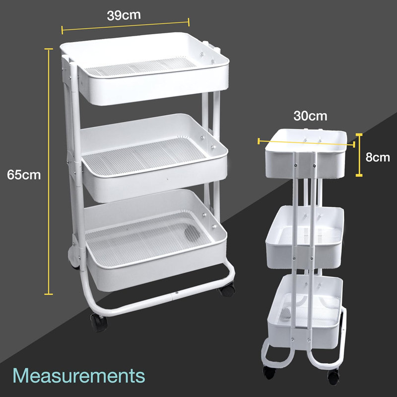 39cm W Metal Shelving Unit with Wheels, White