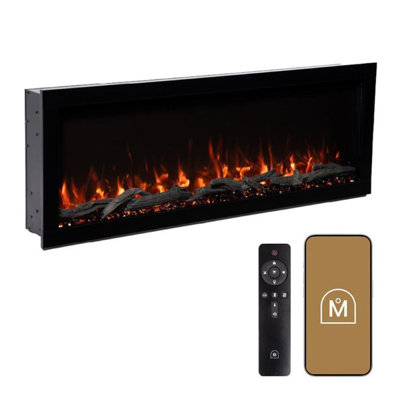 Highmark 72" Recessed or Wall Mounted Electric Fireplace Heater, 10 Flame Colors, Google & Alexa Compatible, Logs & Crystals, Remote Control