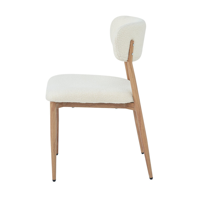 Boucle Upholstered Metal Side Chair in Beige, 2