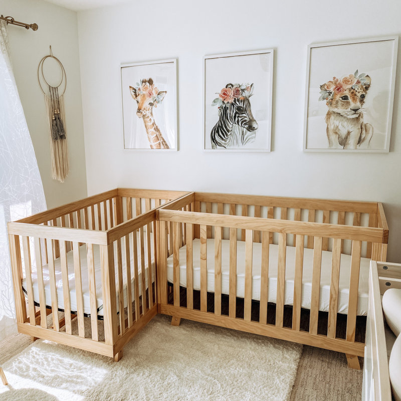 Natural Wood 3-in-1 Convertible Crib with Adjustable Mattress Base