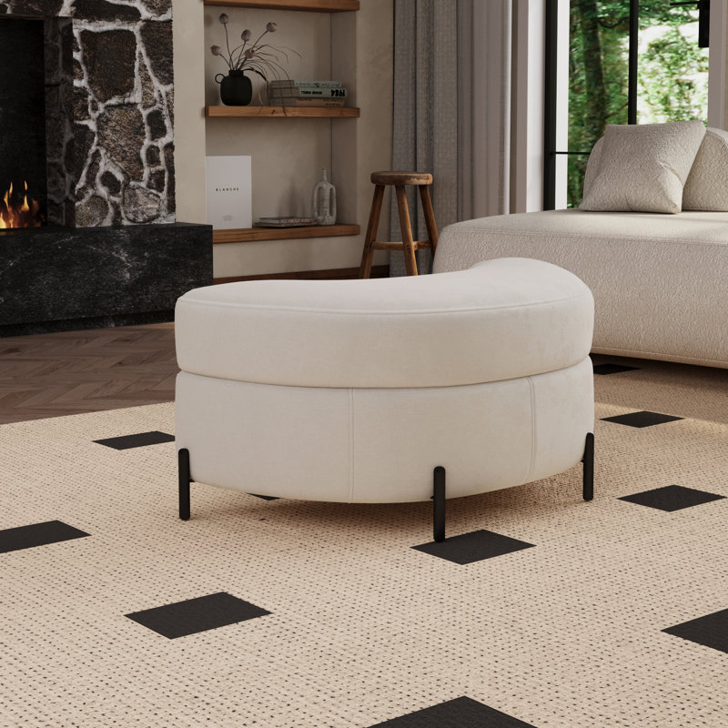 33.7" W Upholstered Storage Ottoman With Reversible Top, Beige