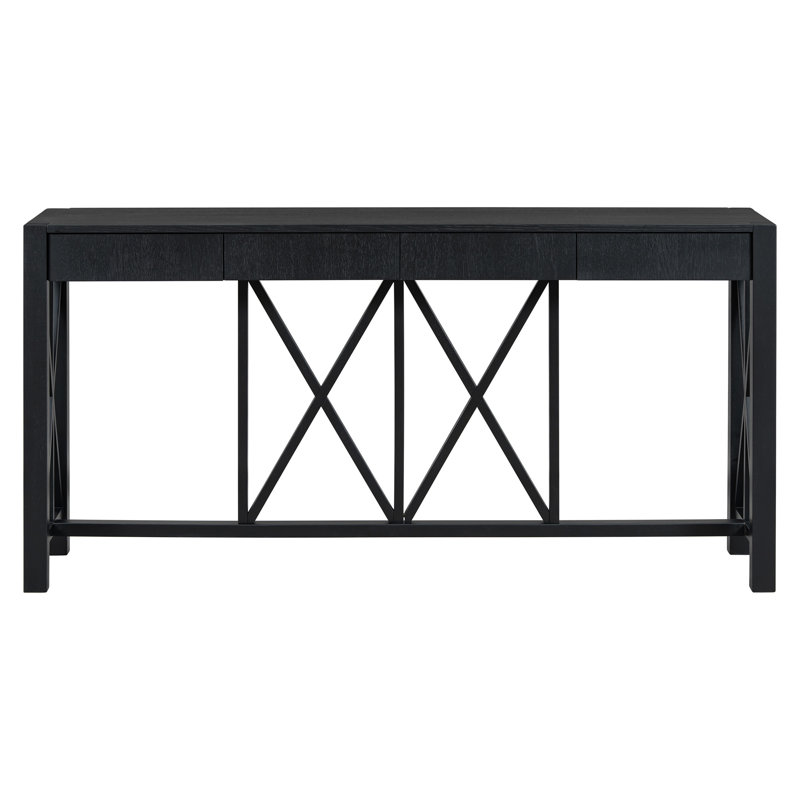 Console 60 po avec 4 tiroirs spacieux, Noir
