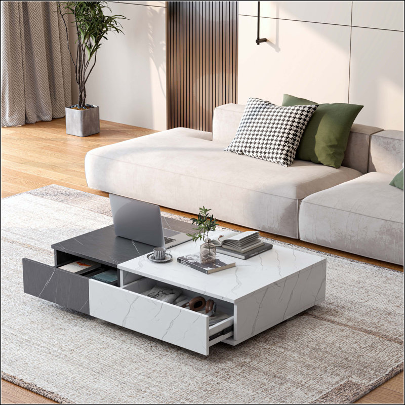 Table basse moderne en noir et blanc avec deux espaces de rangement