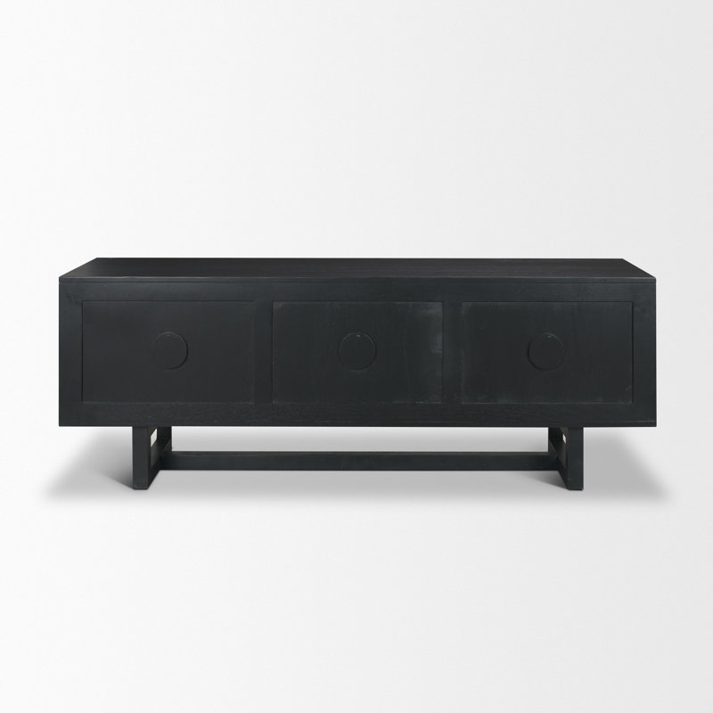 Grier 65.0L X 18.0W X 23.0H Medium Brown Solid Wood W/Cane Media Console, Black